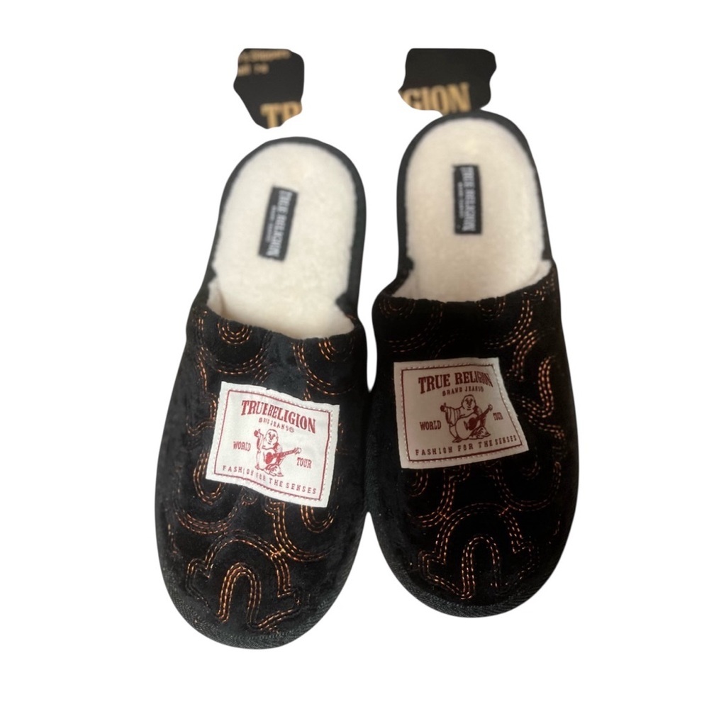 Sz 7-8 True Religion Black Slippers with red  Stitching